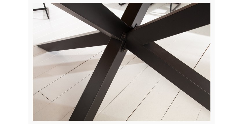 Table de salle à manger SOLARA – Bois de pin recyclé verni et métal noir – 240 cm – Style industriel