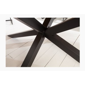 Table de salle à manger SOLARA – Bois de pin recyclé verni et métal noir – 240 cm – Style industriel