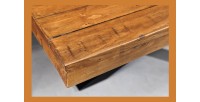 Table de salle à manger SOLARA – Bois de pin recyclé verni et métal noir – 240 cm – Style industriel