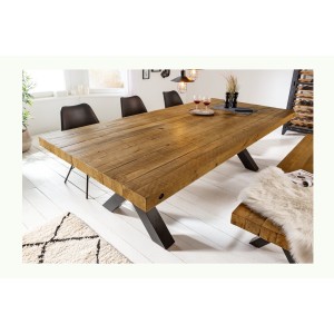 Table CHRIS – Bois de pin recyclé verni et métal noir – 240 cm – Style industriel