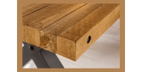 Table CHRIS – Bois de pin recyclé verni et métal noir – 240 cm – Style industriel