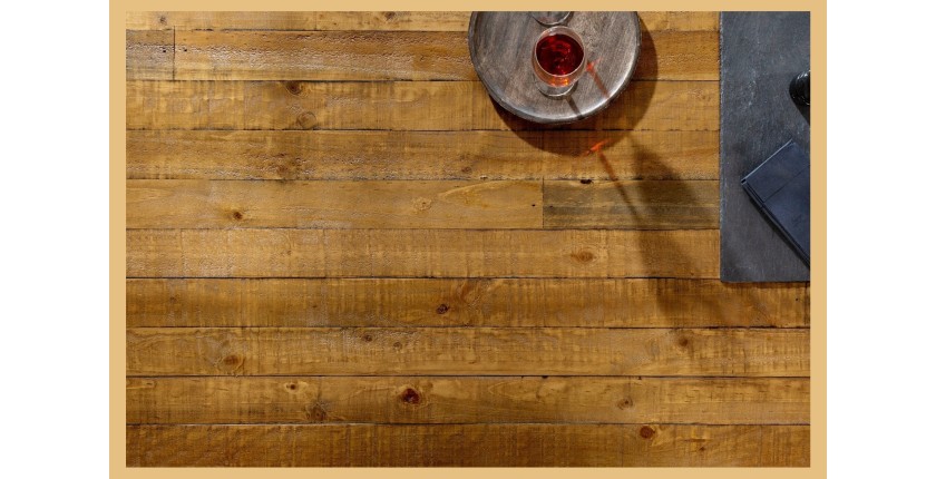 Table CHRIS – Bois de pin recyclé verni et métal noir – 240 cm – Style industriel