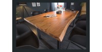 Table de salle à manger ARKAYA – Bois massif d’acacia verni et métal noir – 160 cm – Style industriel