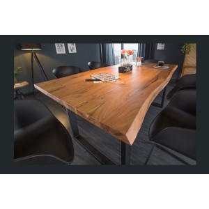 Table de salle à manger ARKAYA – Bois massif d’acacia verni et métal noir – 160 cm – Style industriel