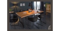 Table de salle à manger ARKAYA – Bois massif d’acacia verni et métal noir – 160 cm – Style industriel