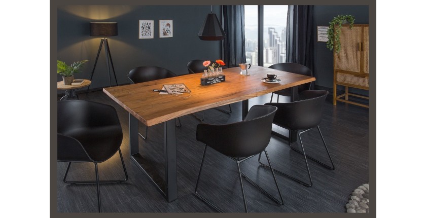 Table de salle à manger ARKAYA – Bois massif d’acacia verni et métal noir – 160 cm – Style industriel