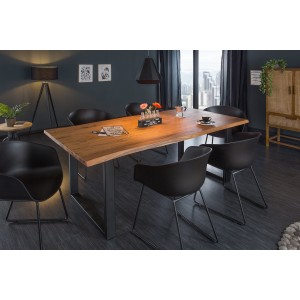 Table de salle à manger ARKAYA – Bois massif d’acacia verni et métal noir – 160 cm – Style industriel