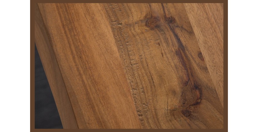Table de salle à manger ARKAYA – Bois massif d’acacia verni et métal noir – 160 cm – Style industriel