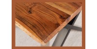 Table de salle à manger ARKAYA – Bois massif d’acacia verni et pieds en métal noir en X – 160 cm – Style industriel