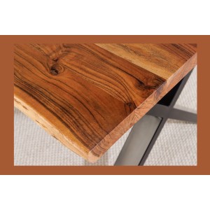 Table de salle à manger ARKAYA – Bois massif d’acacia verni et pieds en métal noir en X – 160 cm – Style industriel