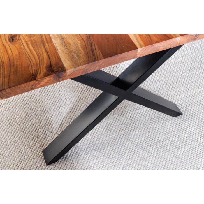 Table de salle à manger ARKAYA – Bois massif d’acacia verni et pieds en métal noir en X – 160 cm – Style industriel