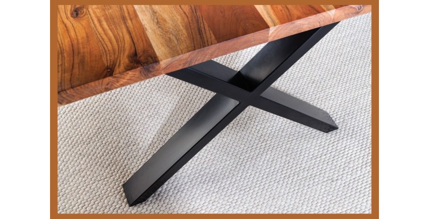 Table de salle à manger ARKAYA – Bois massif d’acacia verni et pieds en métal noir en X – 160 cm – Style industriel