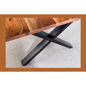 Table de salle à manger ARKAYA – Bois massif d’acacia verni et pieds en métal noir en X – 160 cm – Style industriel