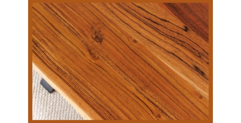 Table de salle à manger ARKAYA – Bois massif d’acacia verni et pieds en métal noir en X – 160 cm – Style industriel