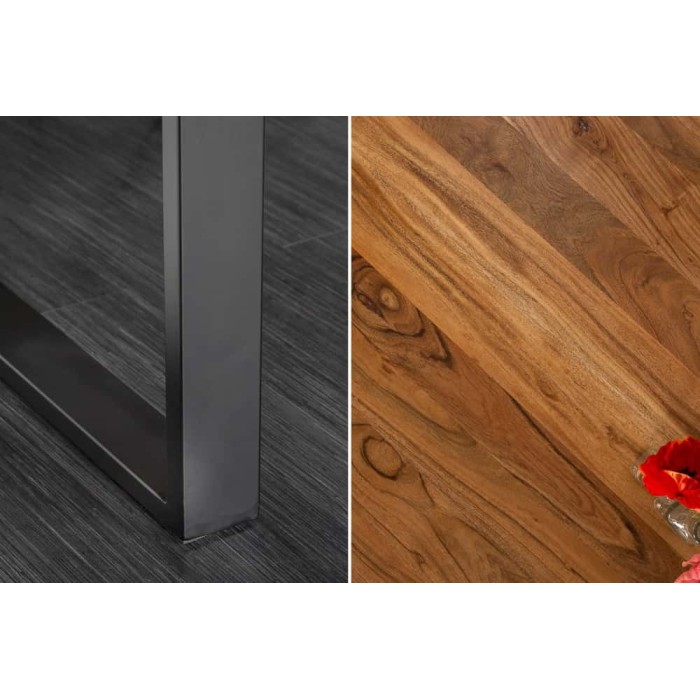Table de salle à manger ARKAYA 180 cm – Plateau en bois d’acacia sauvage verni et pieds en métal noir en U – Style industriel