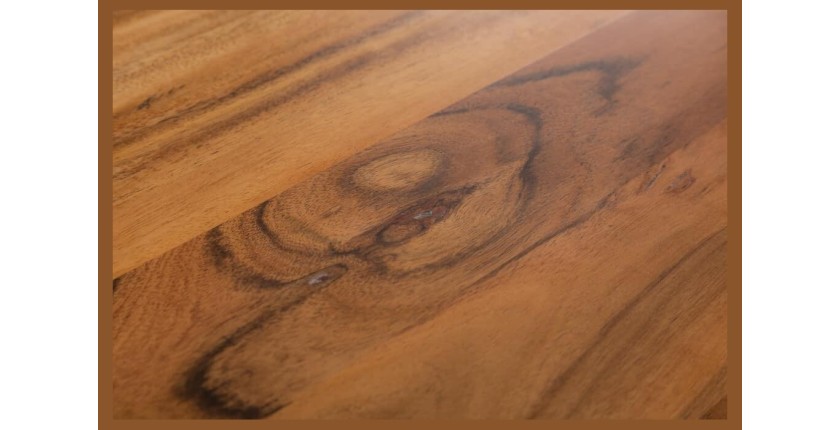 Table de salle à manger ARKAYA 180 cm – Plateau en bois d’acacia sauvage verni et pieds en métal noir en U – Style industriel