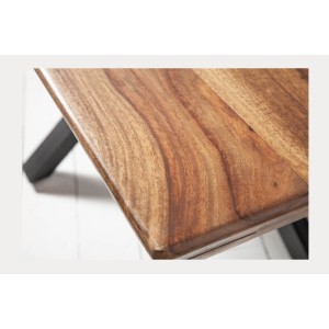 Table SOLARA 200 cm – Plateau en bois de Sheesham verni et pieds en métal noir – Style industriel