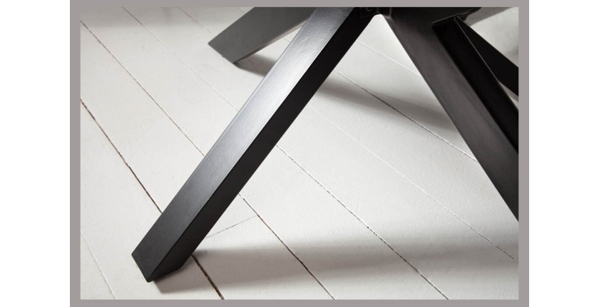 Table SOLARA 200 cm – Plateau en bois de Sheesham verni et pieds en métal noir – Style industriel