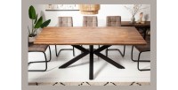 Table SOLARA 200 cm – Plateau en bois de Sheesham verni et pieds en métal noir – Style industriel