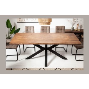 Table SOLARA 200 cm – Plateau en bois de Sheesham verni et pieds en métal noir – Style industriel