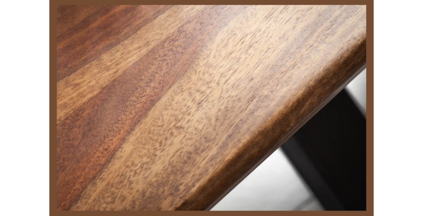 Table SOLARA 200 cm – Plateau en bois de Sheesham verni et pieds en métal noir – Style industriel