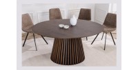 Table de salle à manger KANOVA 120 cm – Plateau rond en chêne foncé et pied central design – Style contemporain
