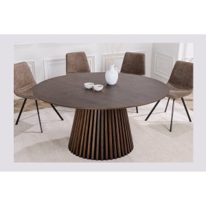 Table de salle à manger KANOVA 120 cm – Plateau rond en chêne foncé et pied central design – Style contemporain