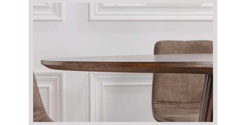 Table de salle à manger KANOVA 120 cm – Plateau rond en chêne foncé et pied central design – Style contemporain