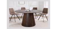 Table de salle à manger KANOVA 120 cm – Plateau rond en chêne foncé et pied central design – Style contemporain
