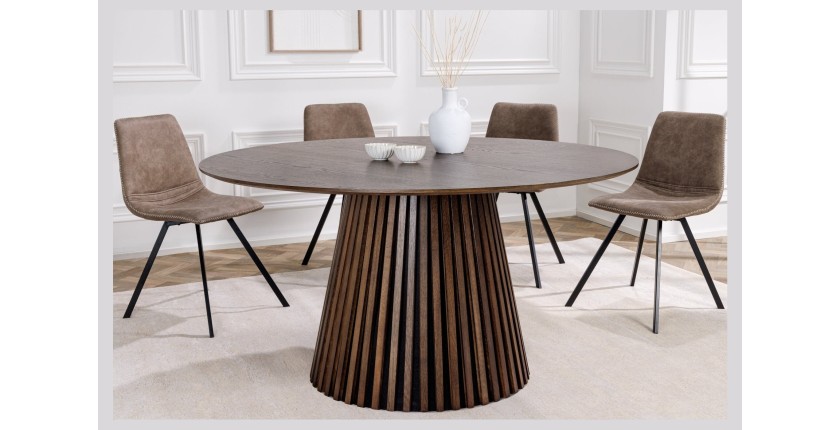 Table de salle à manger KANOVA 120 cm – Plateau rond en chêne foncé et pied central design – Style contemporain