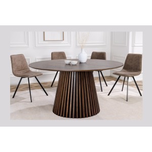 Table de salle à manger KANOVA 120 cm – Plateau rond en chêne foncé et pied central design – Style contemporain