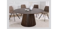 Table de salle à manger KANOVA 120 cm – Plateau rond en chêne foncé et pied central design – Style contemporain