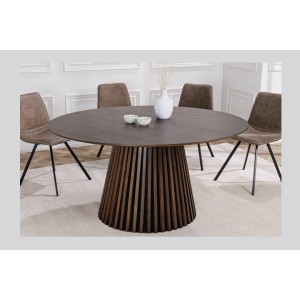Table de salle à manger KANOVA 120 cm – Plateau rond en chêne foncé et pied central design – Style contemporain