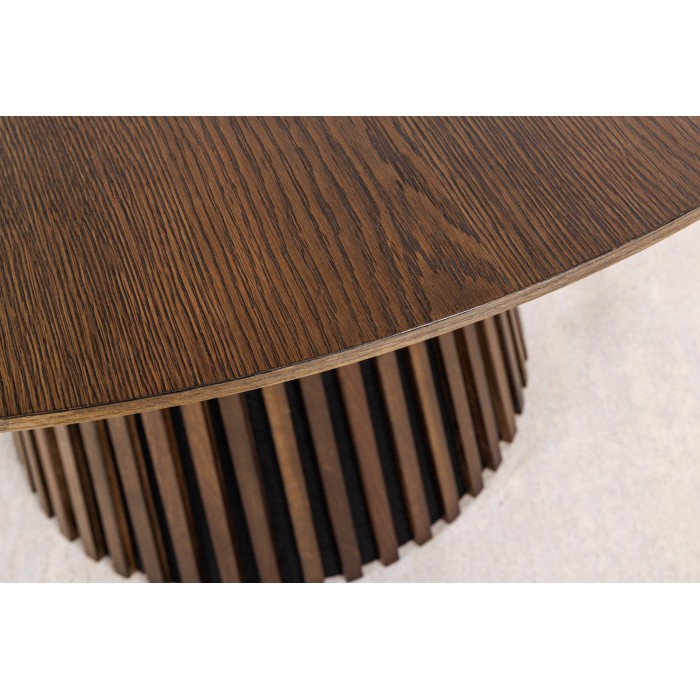 Table de salle à manger KANOVA 120 cm – Plateau rond en chêne foncé et pied central design – Style contemporain