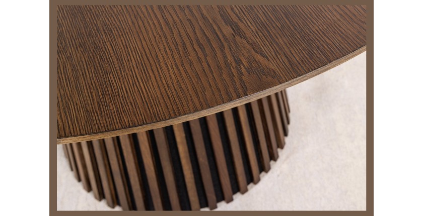 Table de salle à manger KANOVA 120 cm – Plateau rond en chêne foncé et pied central design – Style contemporain