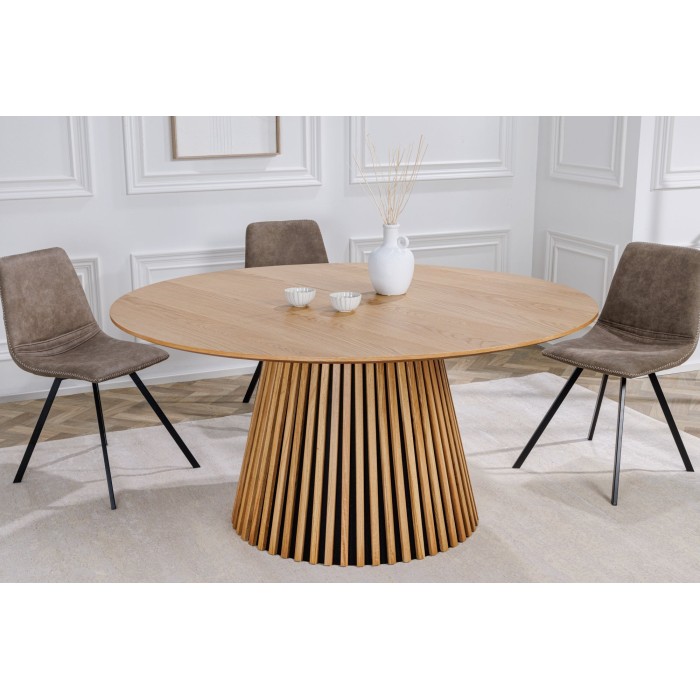 Table ronde KANOVA en bois clair 140cm vu de côté