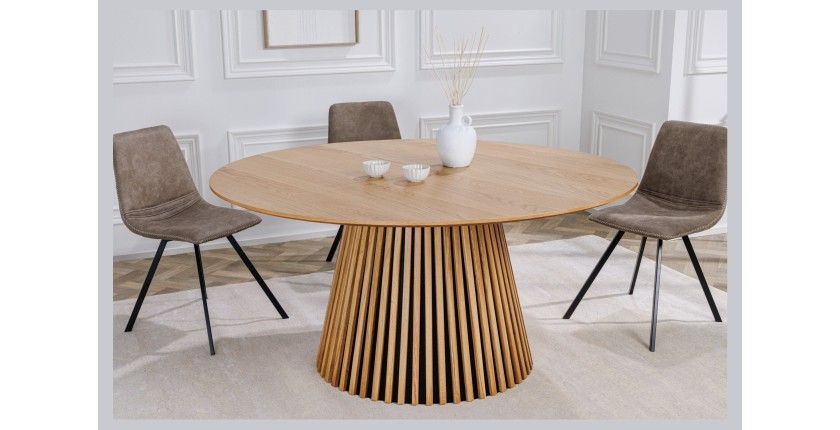 Table KANOVA 140 cm – Plateau rond en chêne clair et pied central design – Style contemporain