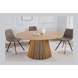 Table KANOVA 140 cm – Plateau rond en chêne clair et pied central design – Style contemporain