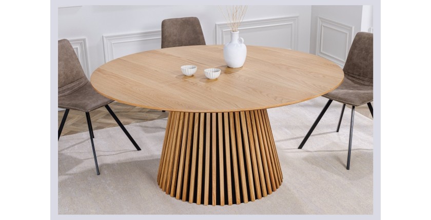Table KANOVA 140 cm – Plateau rond en chêne clair et pied central design – Style contemporain