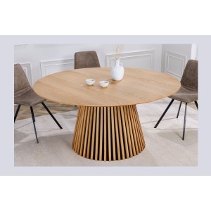 Table de salle à manger KANOVA 120 cm – Plateau rond en chêne clair et pied central design – Style contemporain