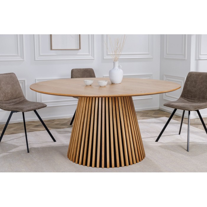 Table de salle à manger KANOVA 120 cm – Plateau rond en chêne clair et pied central design – Style contemporain