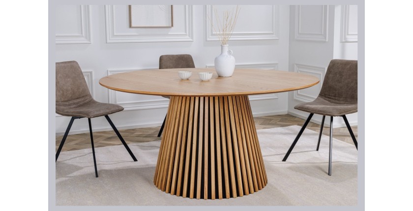 Table de salle à manger KANOVA 120 cm – Plateau rond en chêne clair et pied central design – Style contemporain