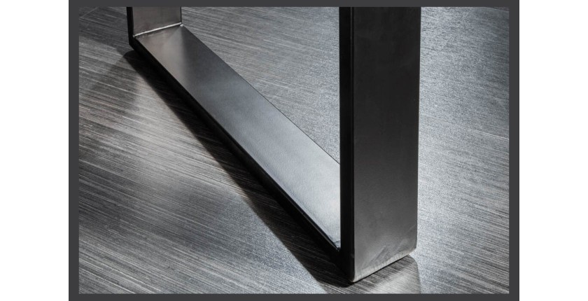 Table de salle à manger ARKAYA 140 cm – Plateau en bois massif d’acacia verni et pieds en U métal noir – Style industriel