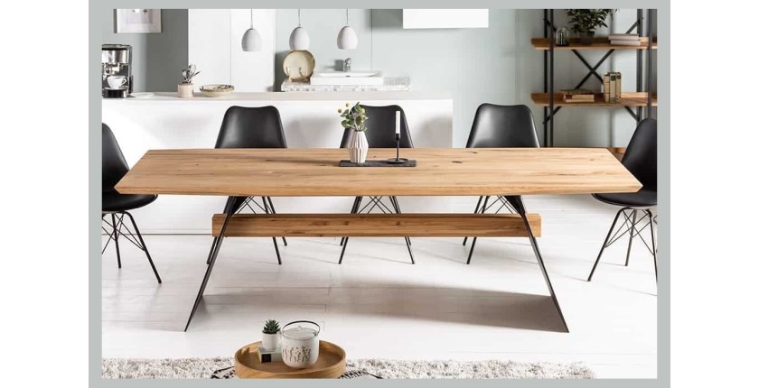 Table de salle à manger ZENTOR 200 cm – Plateau en chêne sauvage et pieds en métal noir – Style industriel haut de gamme