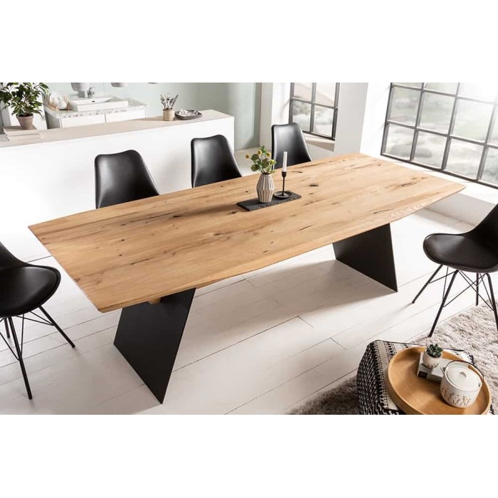 Table de salle à manger ZENTOR 200 cm – Plateau en chêne sauvage et pieds en métal noir – Style industriel haut de gamme