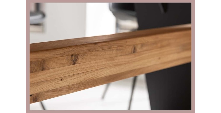 Table de salle à manger ZENTOR 240 cm – Plateau en chêne sauvage huilé et pieds métal noir – Esprit industriel élégant