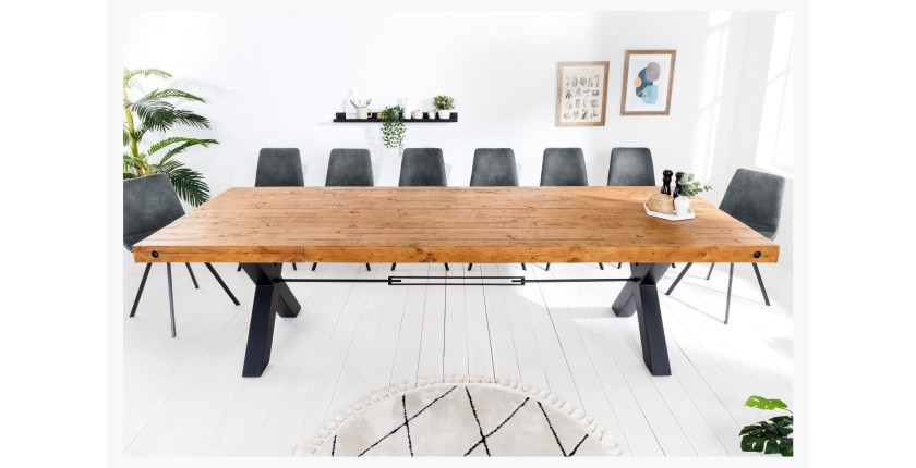 Table CAVARA en bois de pin 300cm avec pieds en X vu de face