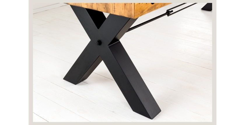 Table de salle à manger CHRIS 300 cm – Plateau en pin recyclé verni et pieds métal noir – Style industriel XXL