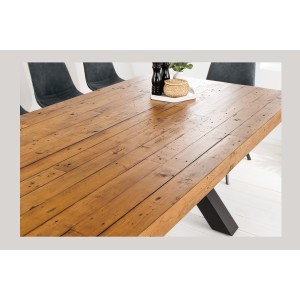 Table de salle à manger CHRIS 300 cm – Plateau en pin recyclé verni et pieds métal noir – Style industriel XXL