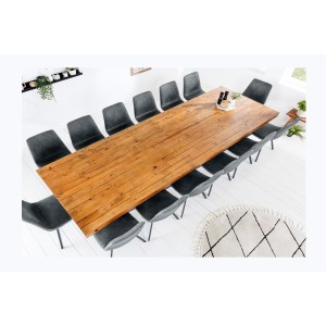 Table de salle à manger CHRIS 300 cm – Plateau en pin recyclé verni et pieds métal noir – Style industriel XXL